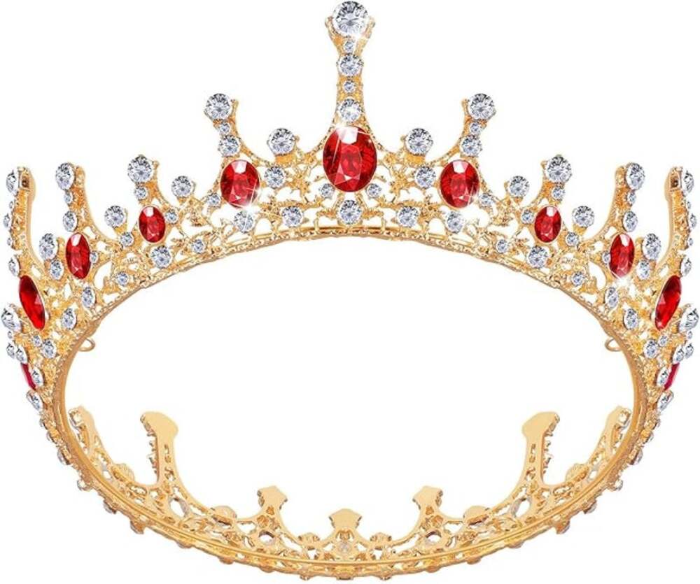 Gold Red Rhinestone Queen Crown Tiara Baroque Wedding Pageant